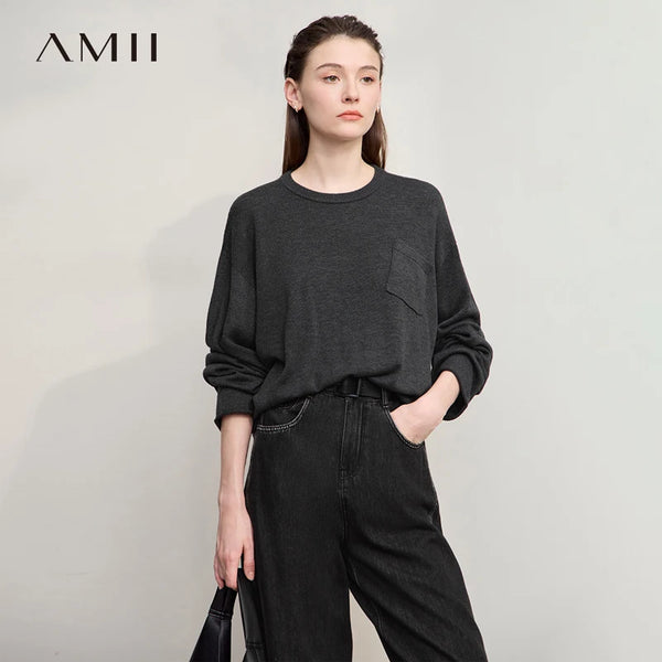 AMI Women's Sweater 2026 Autumn New Casual Knitted Round Neck Top Female Long Sleeve Loose Versatile Sweaters for Women12543085