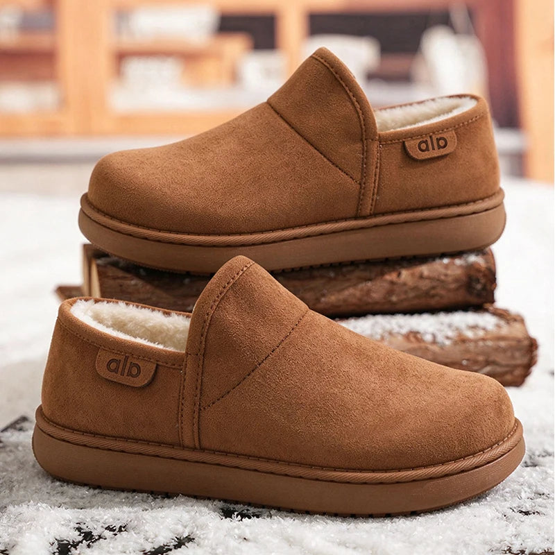 Men's slip on snow boots winter light warm plush casual cotton boots fashion soft-soled non-slip comfort outdoor walking boots