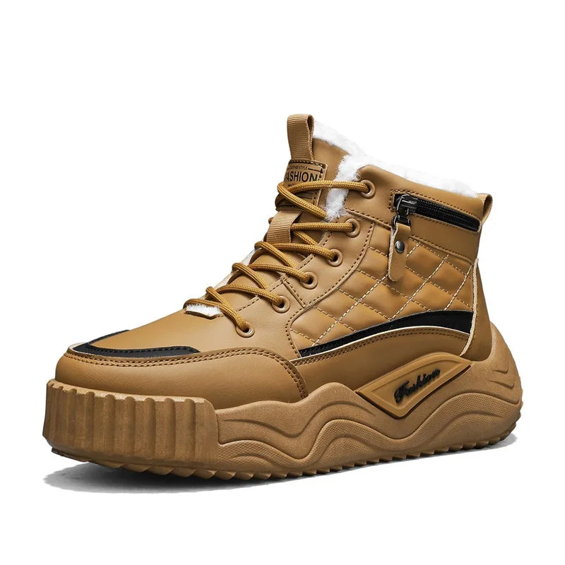 Men's Snow Boots New Winter Warm Plush Thick-Sole Casual Boots Fashion Outdoor Sports Work Boots Soft-Sole High-Top Cotton Boots