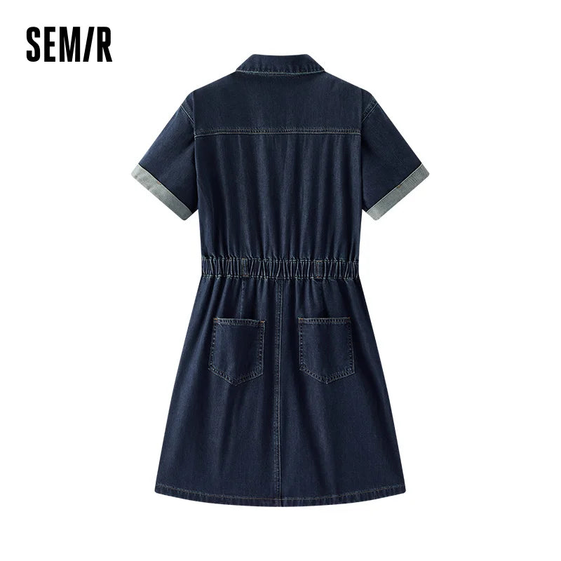 Semir Women Denim Dress Waist Trimming Lapel Cargo Style Slim Vintage Mini 2026 Chic Fashion Casual Daily Wear