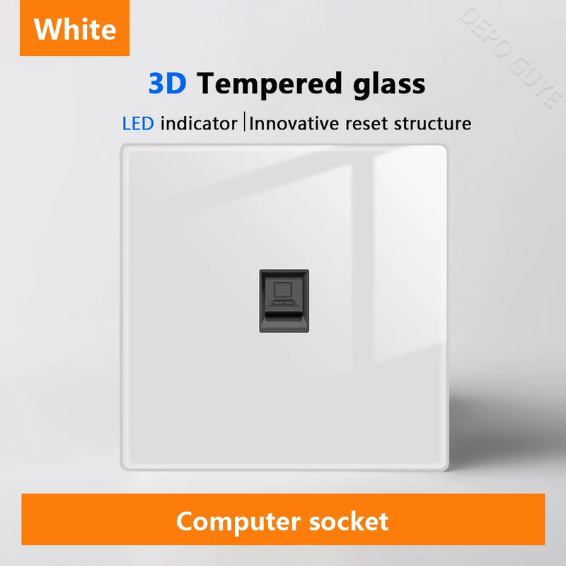 White LED indicator light switch Panel glass piano key Self-reset wall switch socket,UK Universal USB Type-C Electrical outlet