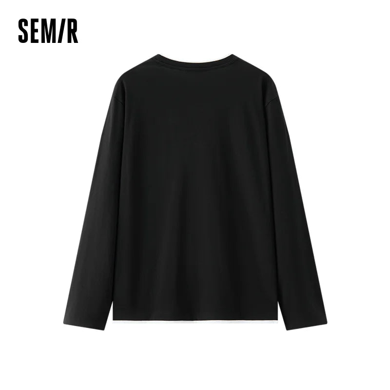 Semir Men Underwear Top Contrast Faux Two Piece Crew Neck Base Layer Home Casual Autumn Shirt Outdoor Wear 2026