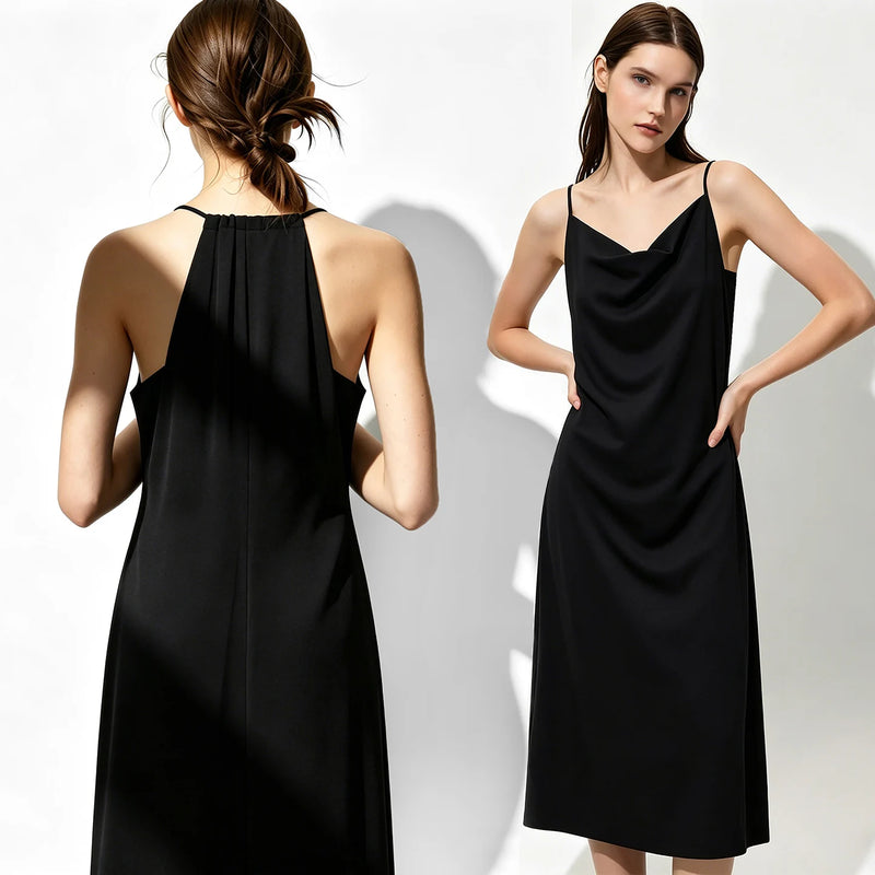 Amii Midi Dresses 2026 Summer New Cowl Neck Fitted Waist Maxi Elegant Office Casual Spaghetti Strap Long Womens Dresses 12652042