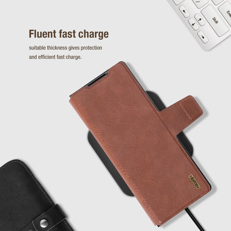 Nillkin For Samsung Galaxy Z Fold 7 5G Case Aoge Vintage Leather Case Card Pocket Book Cover For Galaxy Z Fold 7 With S-Pen Slot