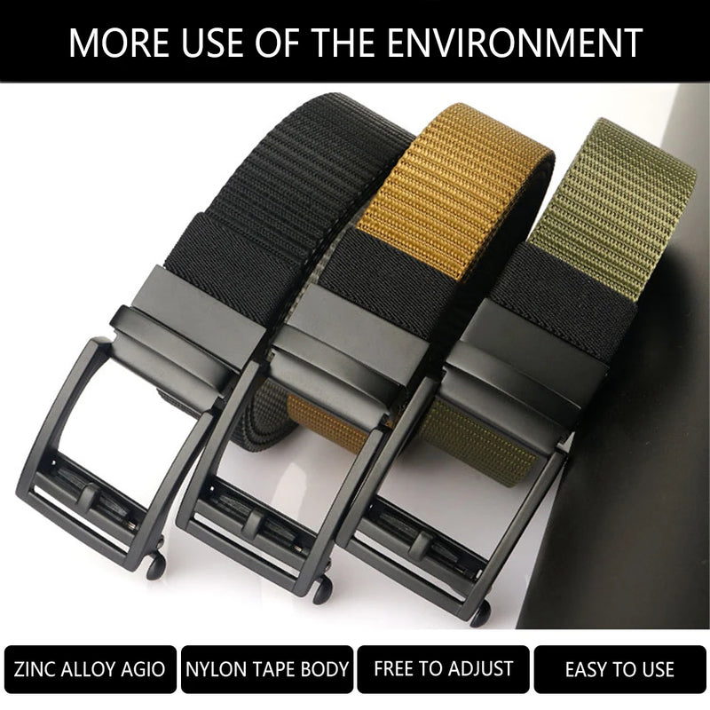 TUSHI Golf Sports Belt Tactical Belt Metal Automatic Buckle Tough Nylon Men Military Belt Outdoor Hunting Belt Big Size Belts