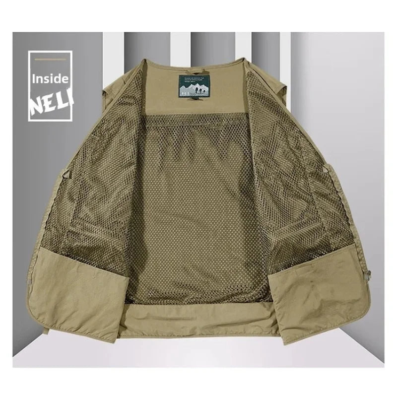 14 Pockets Summer New Men US Tactical Hiking Fishing Vest Mens Photographer Waistcoat Mesh  Sleeveless Jacket Vest 6XL