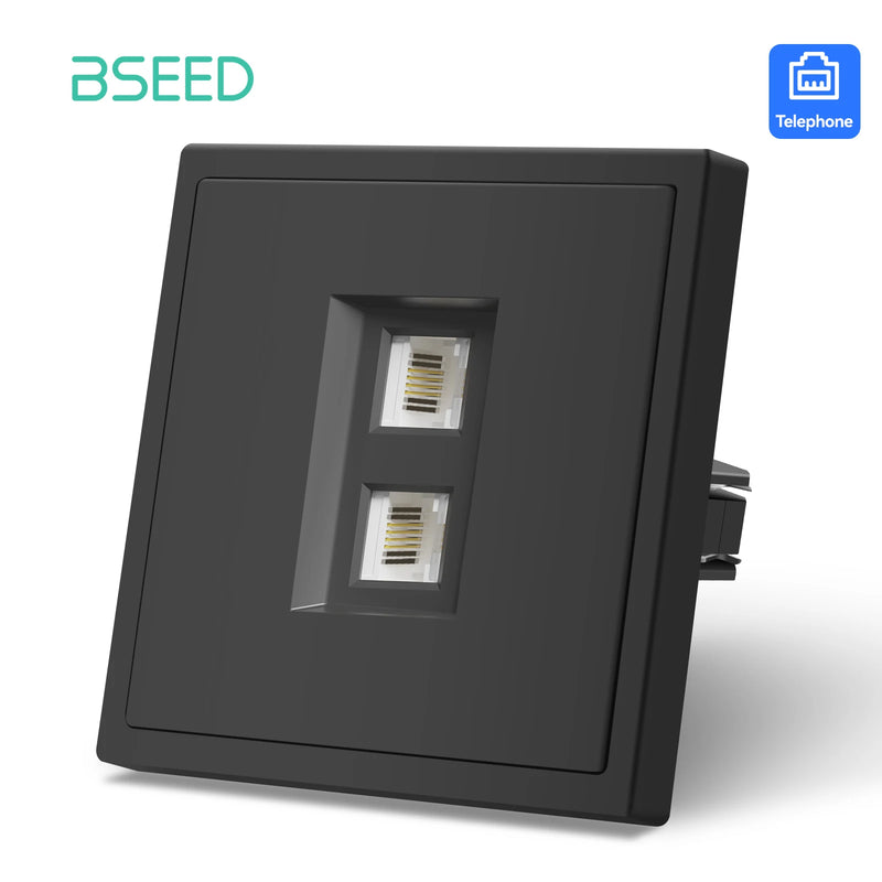 BSEED EU Standrad Wall Power Socket TV Plug RJ45 Internet Socket Satellite Outlet Glass Panel TV Telephone Computer