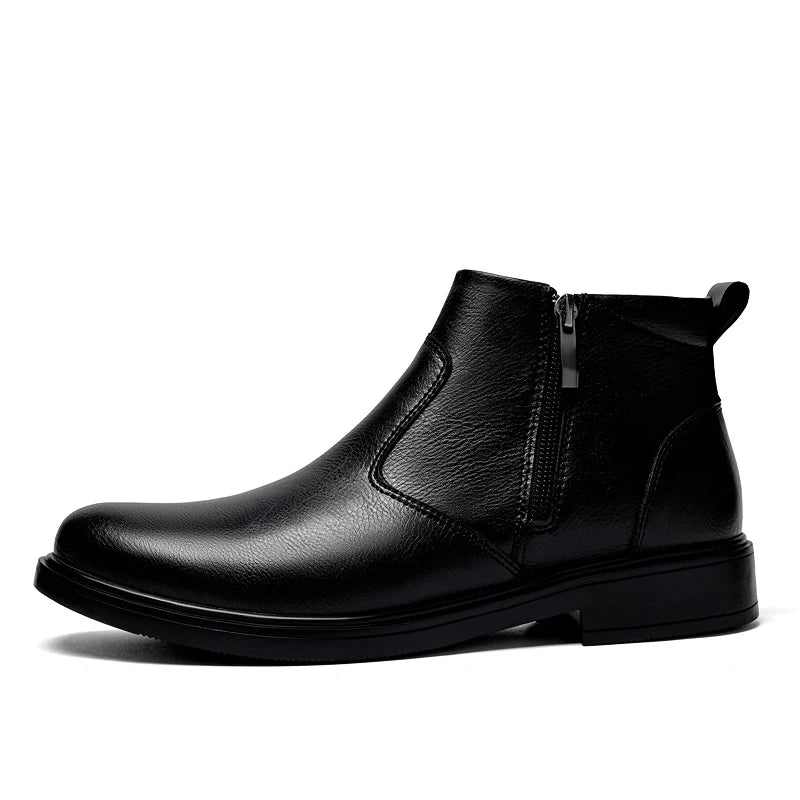 Men's Chelsea Ankle Boots Leather With Double Side Zippers "Plush" and "No Plush" two options