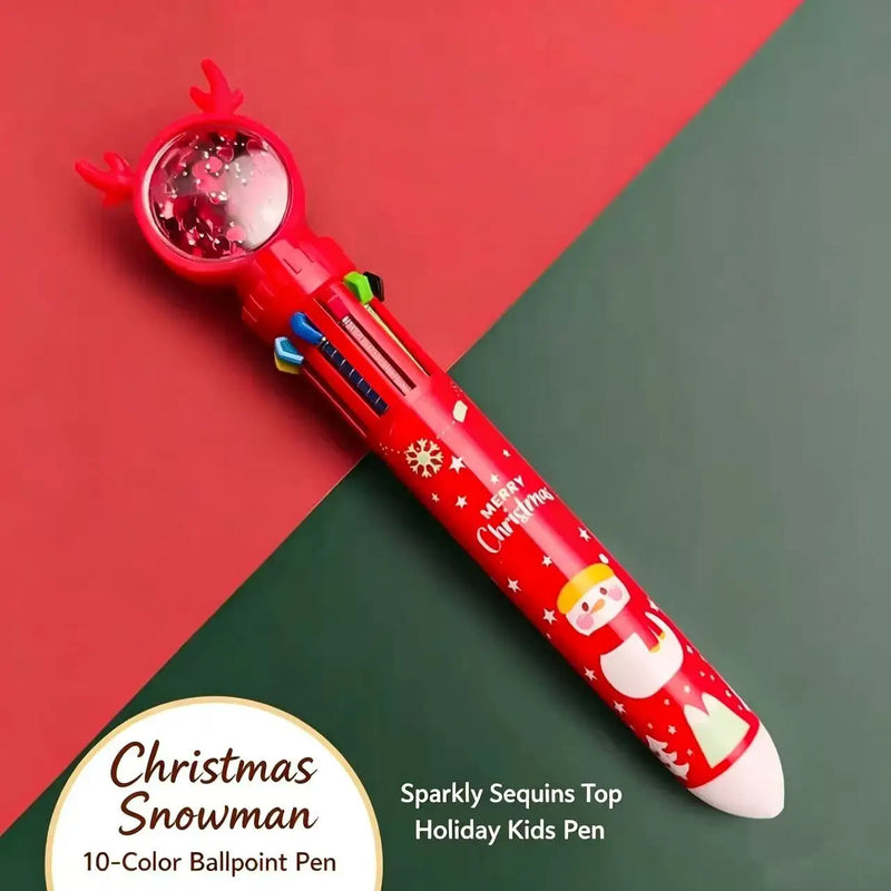 2026 Christmas Press-on Coloured Pens Ballpoint Pens Student Santa Press-on Ballpoint Pens Christmas Stationery 10 Colours 0.5mm