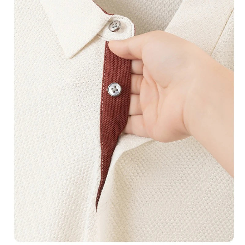 100% Cotton Men's Polo Shirt Gold Medal Quality Pineapple Pattern Polo Shirt, Asymmetric Placket Design, Novelty Style