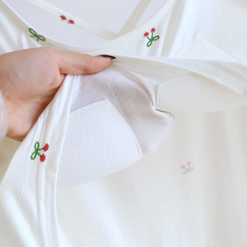 Modal Comfortable Chest Pad Sleep Shirts Short Sleeve Summer Night Dress Women Cute Printed Sleepwear Nightgowns Ladies Nighty