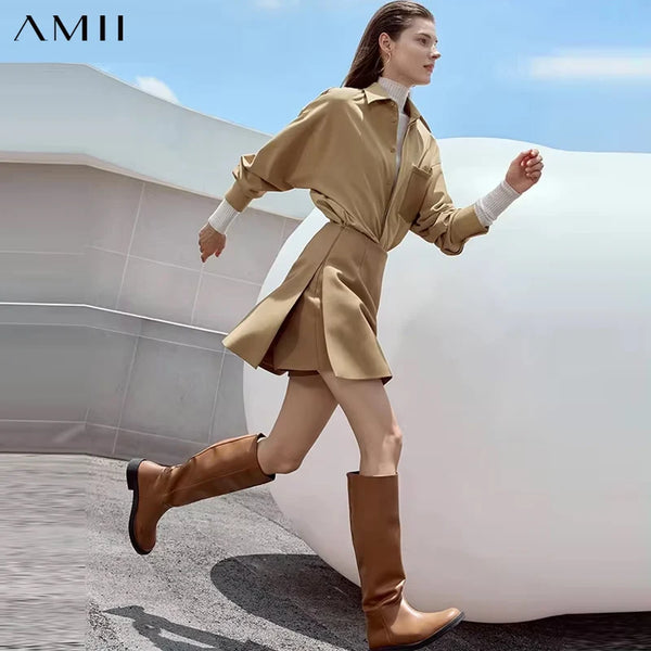 AMII សំពត់ខ្លីធម្មតាសម្រាប់នារី រចនាបថតិចតួចបំផុត រដូវស្លឹកឈើជ្រុះ ឆ្នាំ២០២៦ ម៉ូដថ្មីសម្រាប់នារីធ្វើដំណើរ សំពត់ខ្លីរាងអក្សរ A 12343035