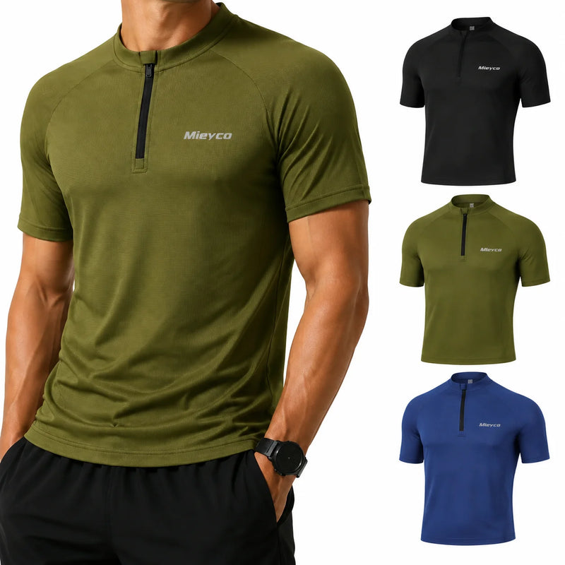 Mieyco Men's Short‑Sleeve Bike Cycling Jersey Quick Dry Moisture Wicking Breathable Biking Top With 3 Rear Pockets