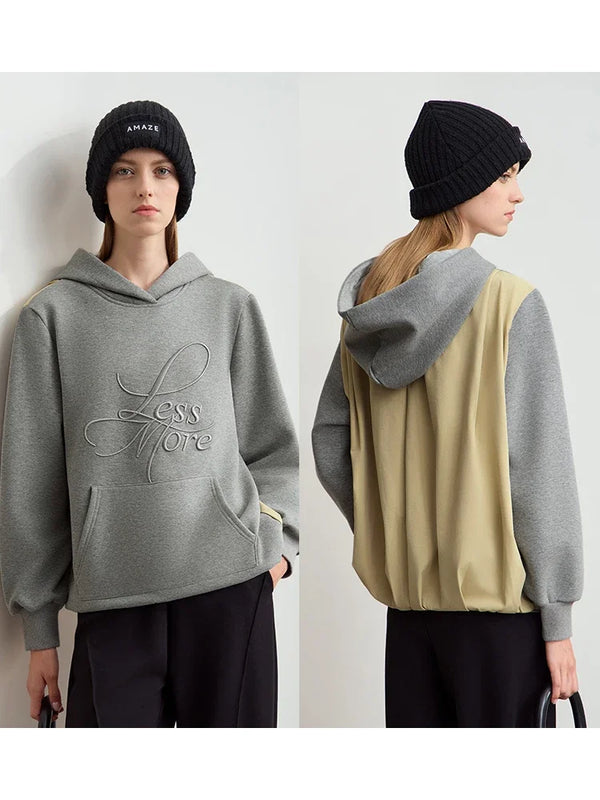 Amii 2026 Winter Clothes Women Long-sleeved Color Matching Embroidery Pocket Fleece Hooded Sweater Loose Casual Tops 12444202