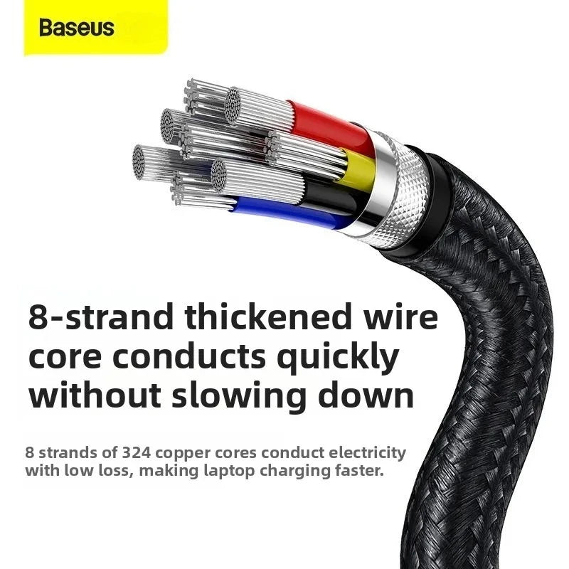 ខ្សែសាកទិន្នន័យដែក BASEUS PD100W សាកលឿន ប្រើប្រាស់បានយូរ និងថាមពលខ្ពស់ ស័ក្តិសមសម្រាប់កុំព្យូទ័រយួរដៃ Apple 15 Apple 16 Huawei Phones
