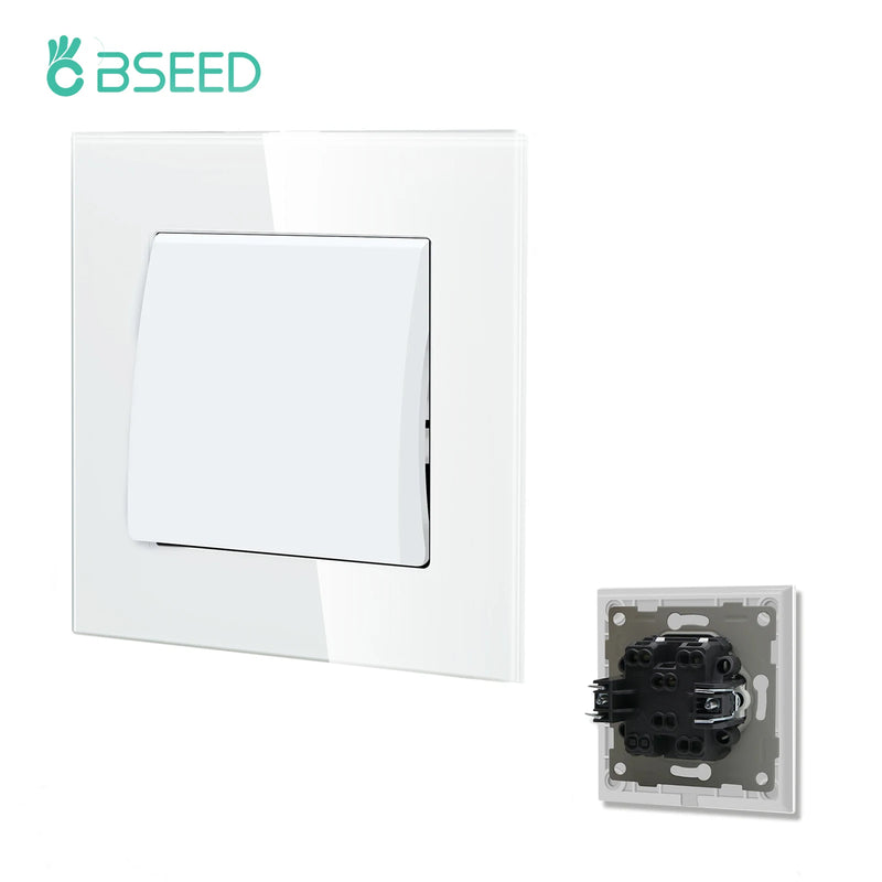 BSEED EU Standard Wall Light Switch 1/2Gang 1/2Way Toggle Switch Glass Panel White Color Wall Switch On Off 10A 250V for Stairs