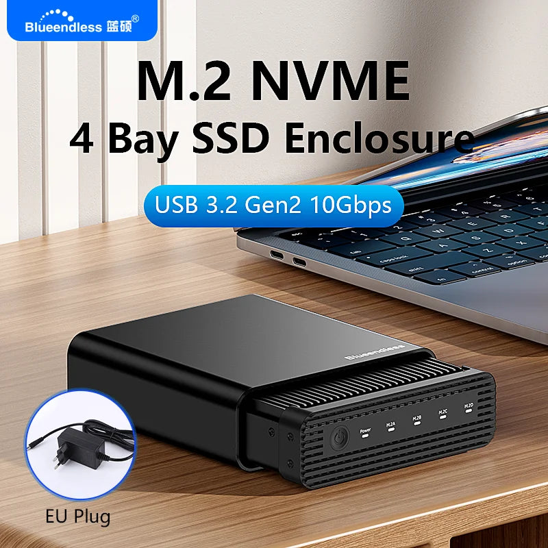 ប្រអប់ ដាក់ SSD ខាងក្រៅ ប្រភេទ PCIe NVME អាលុយមីញ៉ូម M2 4-Bay ប្រភេទ USB C 3.2 Gen2 10Gbps ទៅ Nvme Adapter ប្រភេទ SSD ជាមួយ កង្ហារ ត្រជាក់