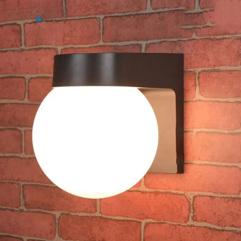 Outdoor Porch Light IP65 Waterproof Black White Wall Mount Porch and Patio Light with White Glass Globe for Balcony Garden