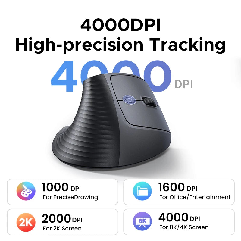 UGREEN Bluetooth 2.4G Vertical Wireless Mouse  Ergonomic 4000DPI 6 Mute Buttons for MacBook Tablet Laptops