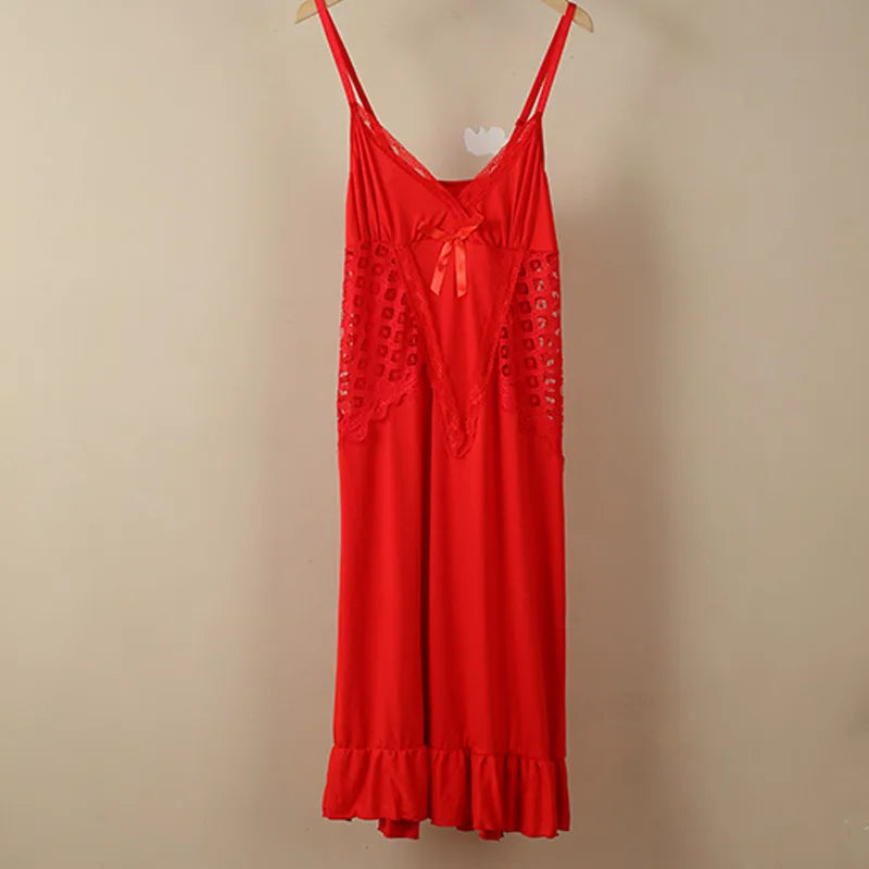 High-end Sexy Mesh Lace Nightdress Comfortable One Piece Pajamas Women's Thin Nightgowns Summer Ladies Sleepwear Home Dress