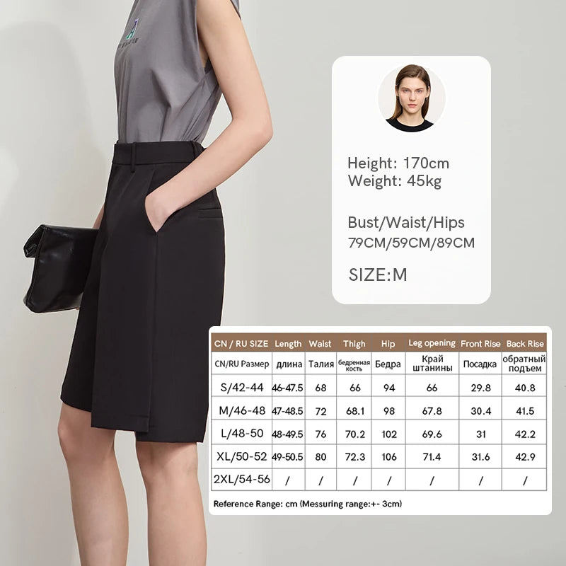 Amii Minimalist Straight Shorts for Women 2026 Summer Solid Commute Suit Shorts Pocket Loose Casual Five-point Pants 12512015