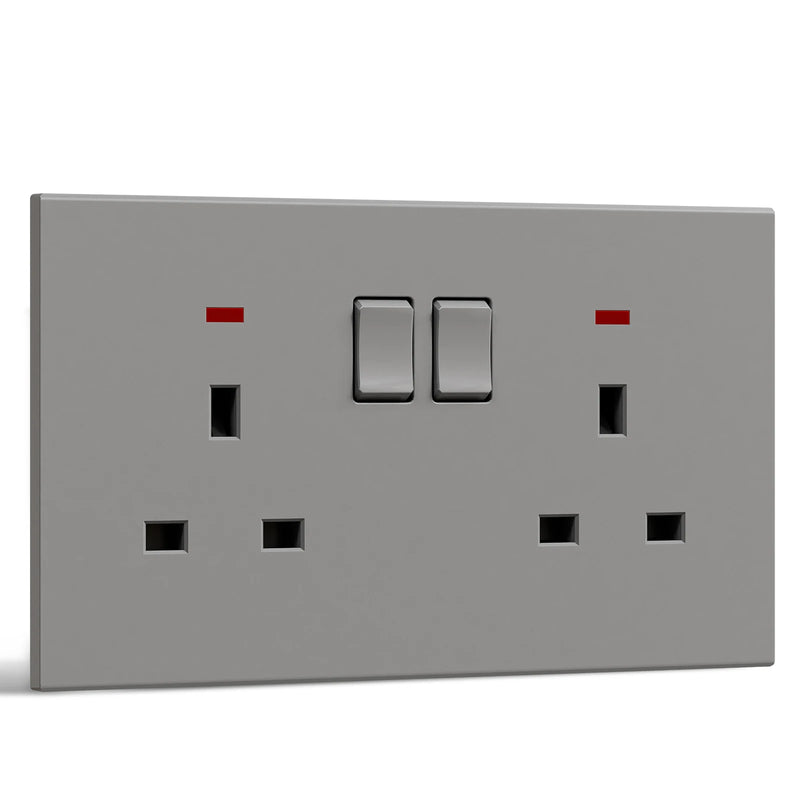 BSEED UK Standard Switched Wall Socket Double Electric UK Outlet with Switch Integrated Panel Plastic for Kitchen Bedroom 13A