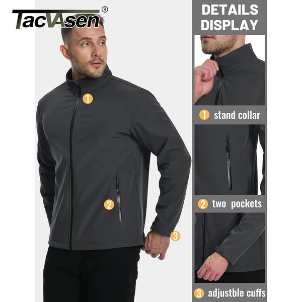 TACVASEN Fleece Lined Softshell Jacket Men's Full Zip Up Rain Jacket Outdoor Work Jacket Spring Trekking Hiking Windbreaker Male