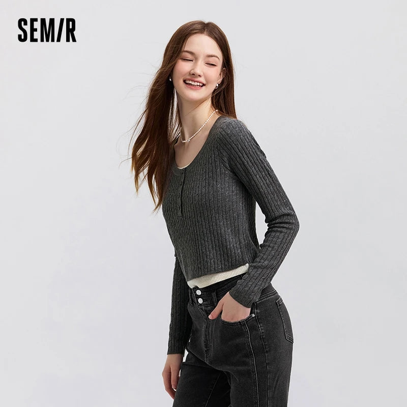 Semir Slim Cardigan For Women 2026 Short O neck Collar Knitwear Spring New Style Soft Comfortable Tops Sweater For Ladies