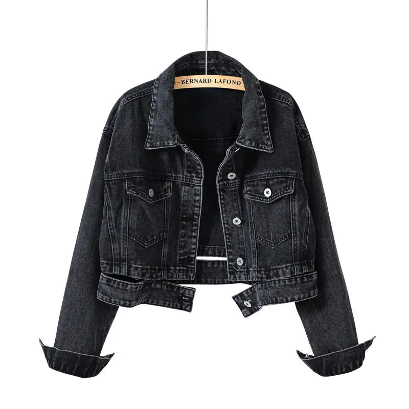 2026 New Women's Blue Denim Jacket Single-breasted Lapel Coat Fashion Casual Tops Green Black Red Outerwear Female Overcoat