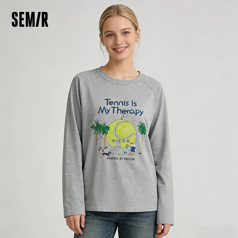 Semir Cartoon Tshirt Unisex 2026 Spring Print Crew Neck Couple Style Sporty Graffiti Casual Versatile Fashion Top