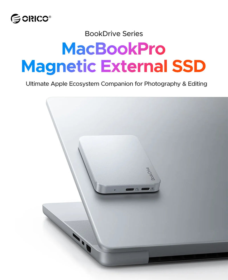 ORICO Magnetic External SSD for Macbook PRO PD100W Charging 4K ProRes HDR, 1000MB/s USB 3.2 External Drive for Tablets Laptops