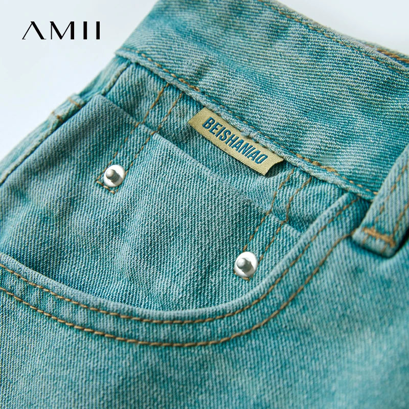 AMII Women 2026 Casual Summer New Shorts Old Retro Washed Cotton High Waist Short Denim Pants Female Fashion Straight 12542221