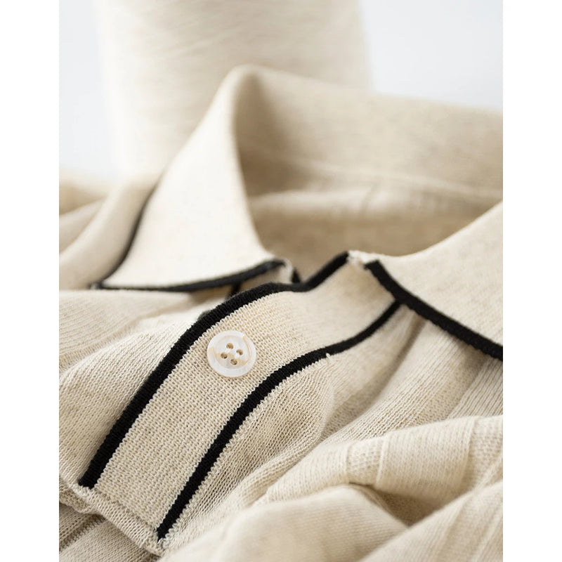 Men's Polo Shirt, Lyocell Linen Blend, Striped V-Neck Short Sleeve, Knitted T-Shirt, Casual Wear Premium Quality, Summer Fashion