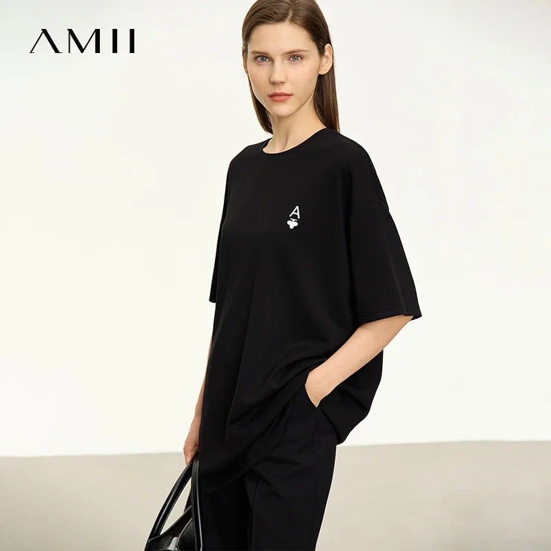 អាវយឺត Amii Minimal រលុងសម្រាប់នារី ស្មាវែងមធ្យម ដៃខ្លី រដូវស្លឹកឈើជ្រុះឆ្នាំ ២០២៦ អាវប៉ាក់ថ្មីសម្រាប់ធ្វើដំណើរធម្មតា 12541167