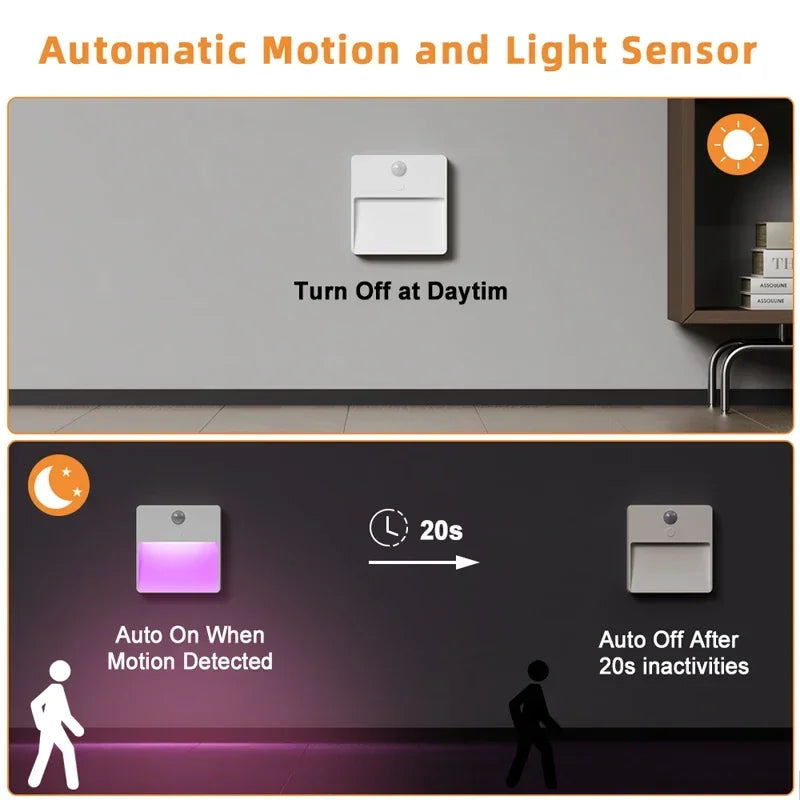 RGB Motion Sensor Night Light USB Rechargeable Color-Changing Lamp Dimmable Wireless LED Lighting for Closet Bedroom Kitchen