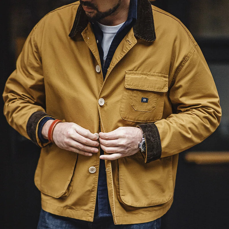 អាវក្រៅ Maden ថ្មីរបស់អាមេរិក Retro Hunting Lapel Plus Size Short Jackets Men's Outwear Spring and Autumn Brand Clothing