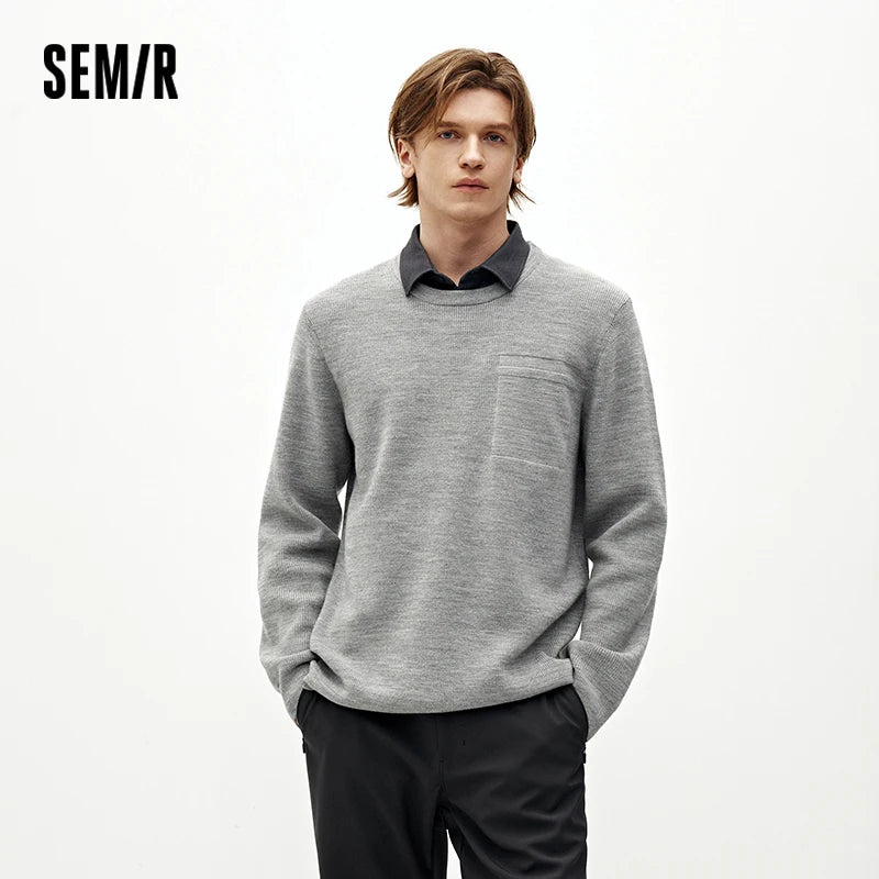 Semir Men Sweater Knit Texture Layered Look Everyday Style 2026 Winter Warm Knit Soft Touch Layering Wear Clean Silhouette