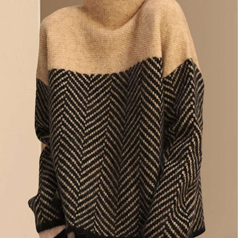 Women Sweater Pullover Top New Long Sleeve Knitwear Autumn Winter Ladies Bottoming Shirt Patchwork Color Jumper Spring Clothes