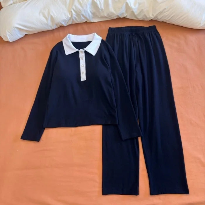Long Sleeve Tops with Pants Pajamas Nightwear for Woman 2 Pieces Home Wear Clothes for Ladies Sleepwear Suit Loungewear Pyjama