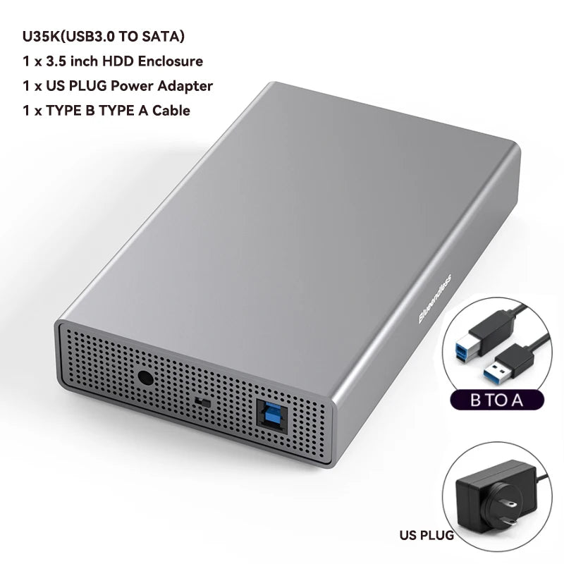 ប្រអប់ Blueendless ទំហំ 3.5 អ៊ីញ សម្រាប់ភ្ជាប់ថាសរឹងខាងក្រៅ SATA ទៅ USB 3.0 សម្រាប់ថាស SSD ទំហំ 2.5 អ៊ីញ និង 3.5 អ៊ីញ សម្រាប់កុំព្យូទ័រ
