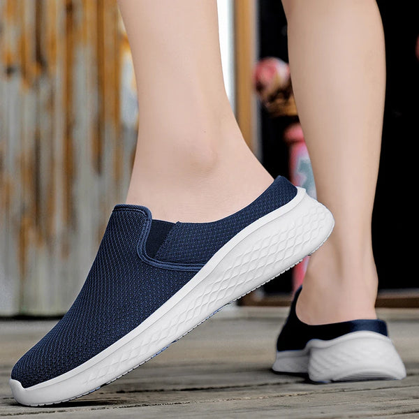 Men Backless Slip On Mules Shoes Breathable Mesh Upper Thick Lightweight EVA Sole Non-slip Casual Walking Slide Sneakers