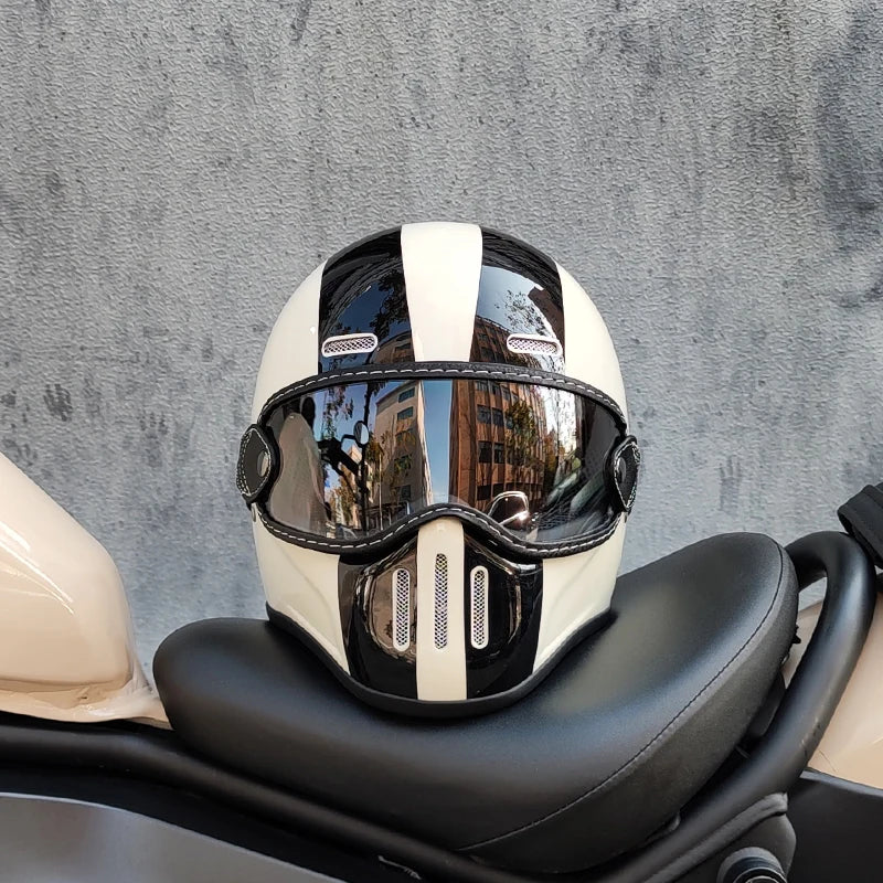 ORZ Retro Motorcycle Helmet Carbon Fiber/Fiberglass Material Cruising Devil Knight Heavy Motorcycle Full Helmet 801 M-XL