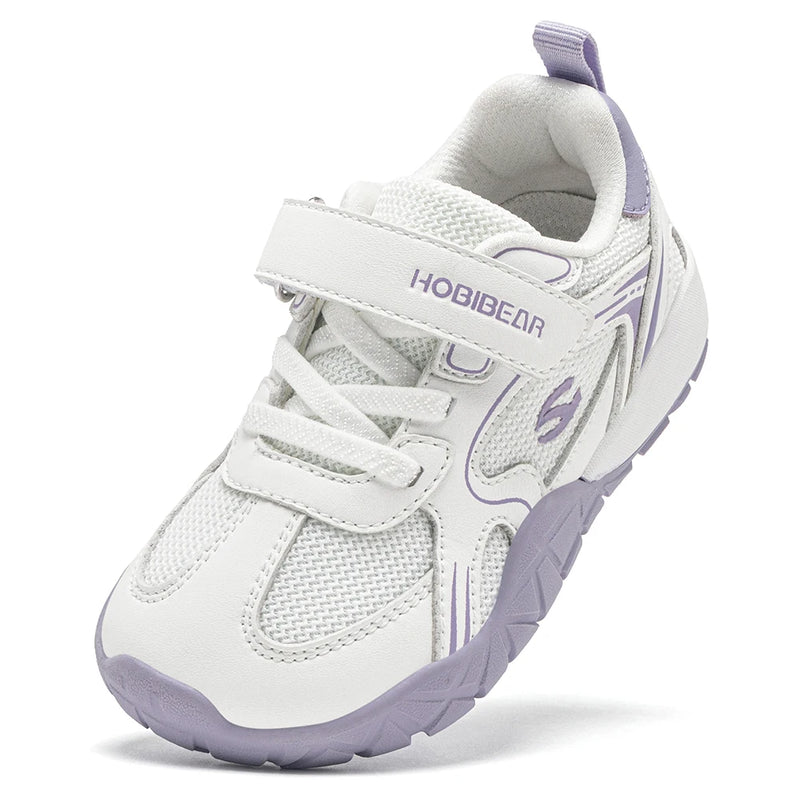 HOBIBEAR Kids Wide Toe Box Sneakers Hook-Loop Non-Slip Walking Shoes Artificial Leather Mesh Outdoor Toddler Sneaker