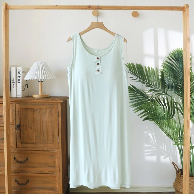 Modal Sleeveless Nightdress Women's Nightgown Solid Color Pajamas Dress Home Wear Chest Cup Summer One Piece Dress Sleepwear