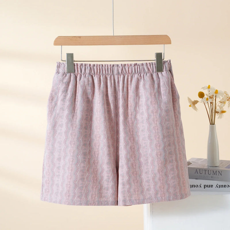 Summer Couple Sleepong Pants 100% Cotton Gauze Men's and Women's Thin Loose Home Pants Elastic Waist Shorts Pajama Pants