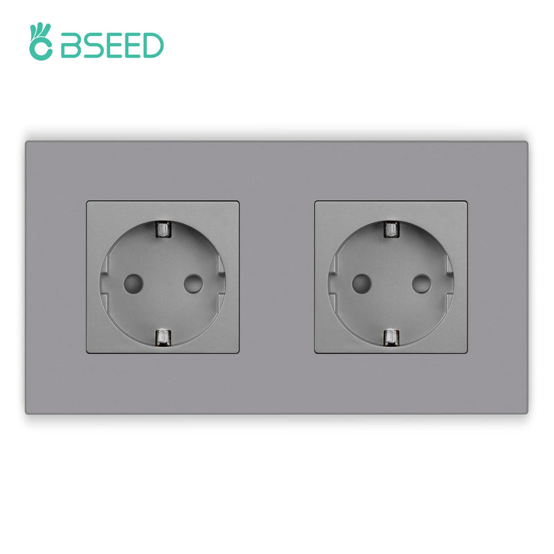 BSEED Button Light Switch 1/2/3Gang 1Way Wall Light Switch Plus Wall Power Socket Gray Plastic Frame Switch On Off