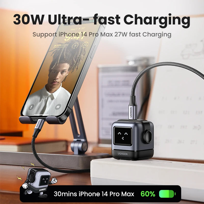 【US Plug】UGREEN 30W 65W GaN Charger Robot Design PD3.0 Fast Charger PPS for iPhone 17 16 Macbook Laptops Samsung XiaomiTablets