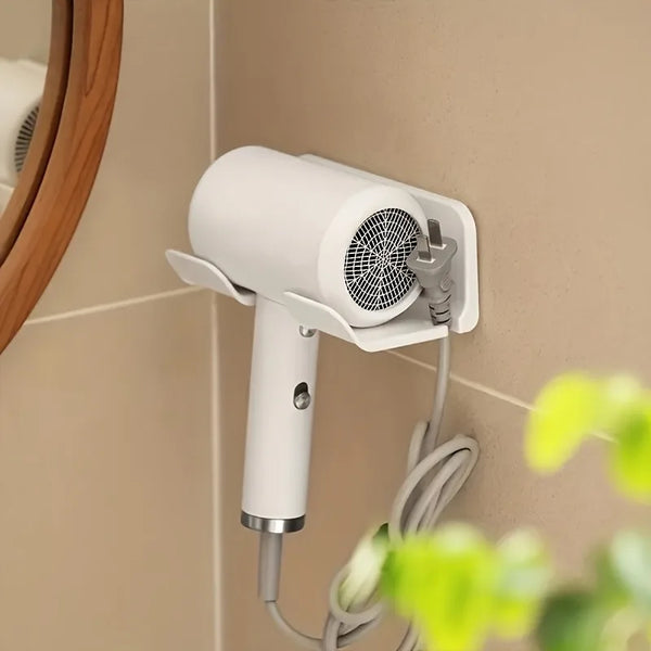 1pc Wall-Mounted Hair Dryer Organizer-Sleek White Plastic Corner Holder for Bathroom,Home,Space-Saving Design.Convenient storage