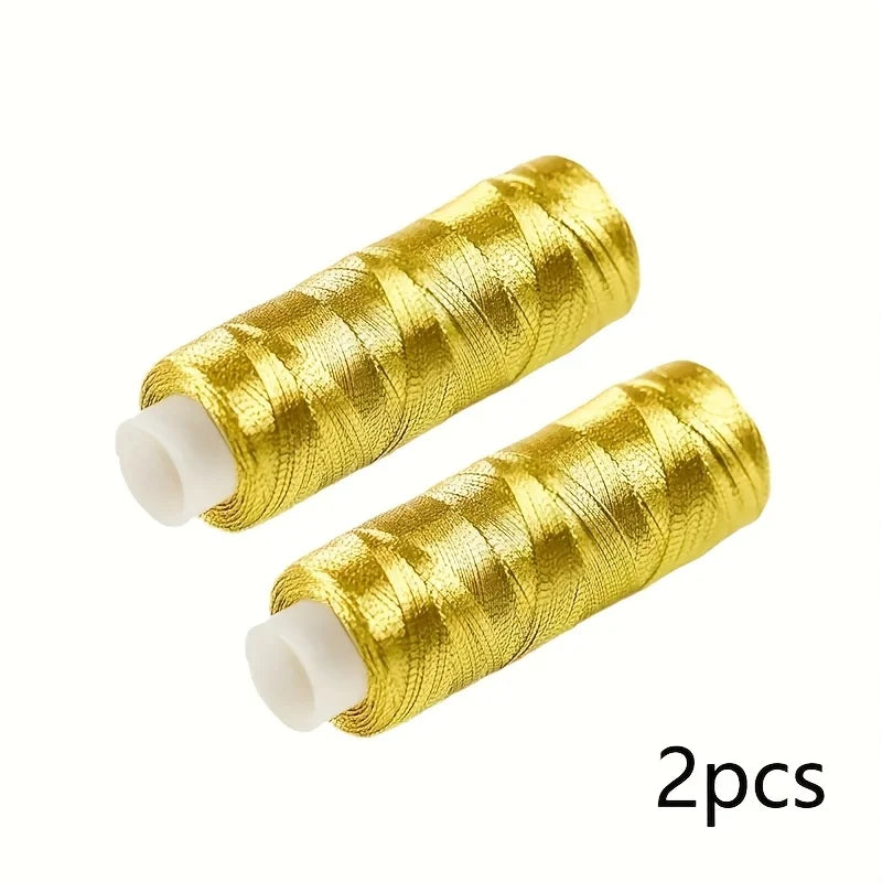 2pcs/Deluxe Golden, Silvery, Thread - 182.88 meter, Bright and Shimmering, for DIY Sewing, Embroidery, and Patchwork Crafts.