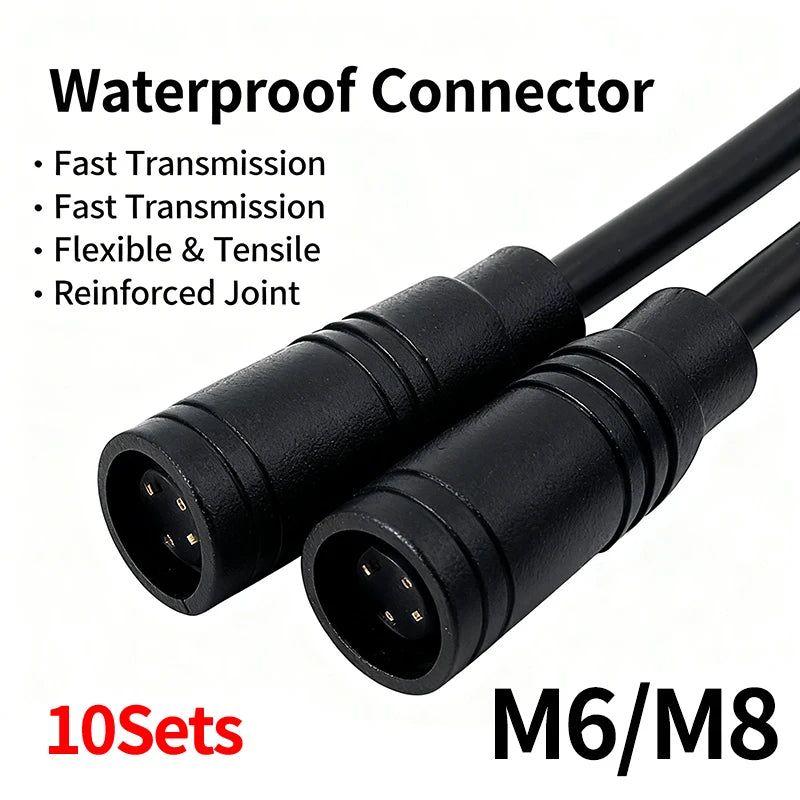 10Sets M6/M8 Multi-Pin Electric Butt Connector 2/3/4/5/6 Pin 20cm Cable Plug, Julet Style for Scooter, Motorcycle, EV Control